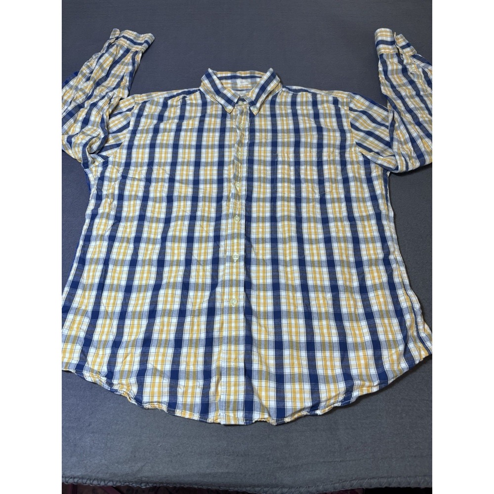 J Crew Shirt Mens XL Yellow/Blue Button Plaid Tailored Fit Casual Wash Cotton